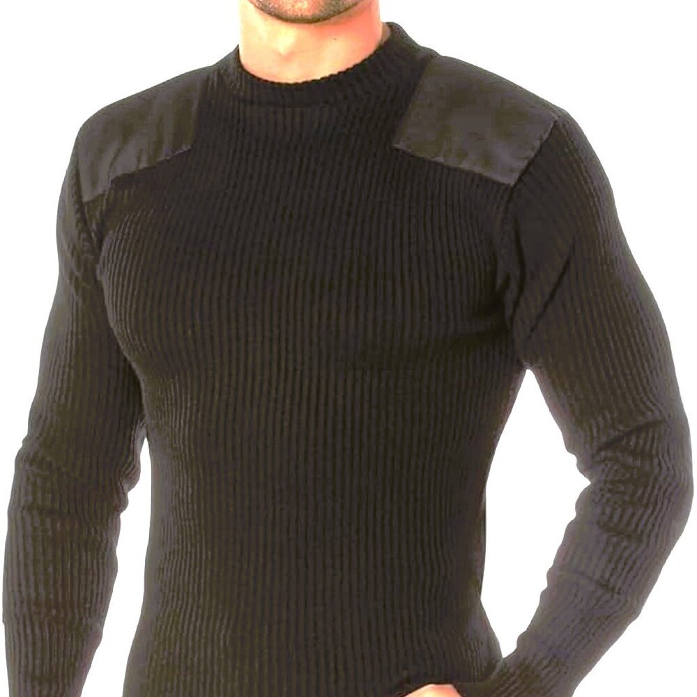 Rothco Acrylic Commando Black Crew Neck Sweater GI Military Style Sz Lrg NWT